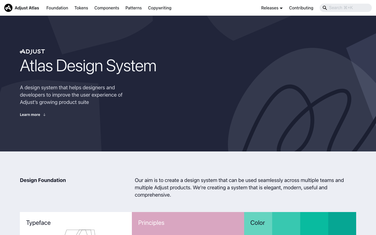 Screenshot of the Adjust Atlas design system
