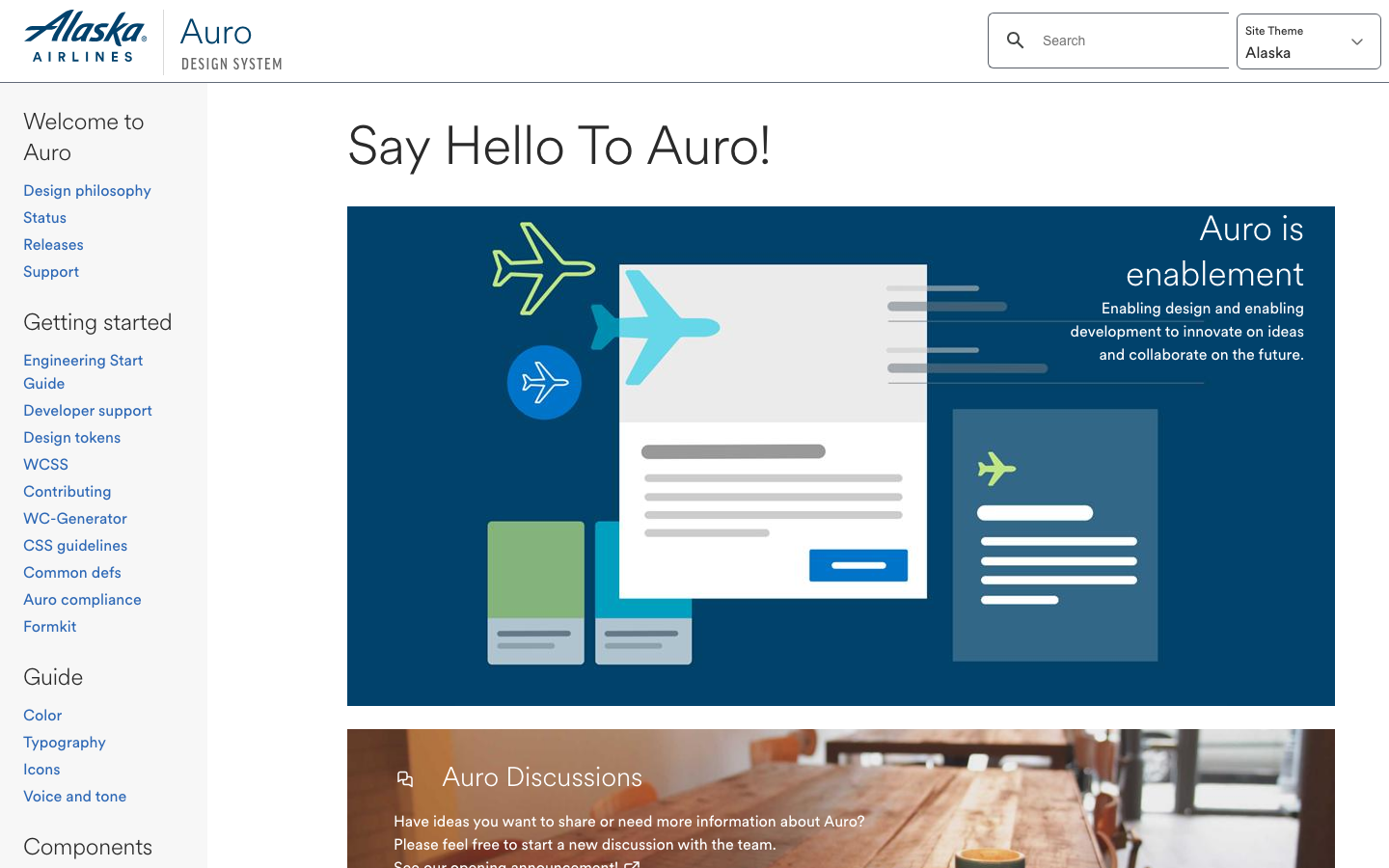 Screenshot of the Alaska Airlines design system