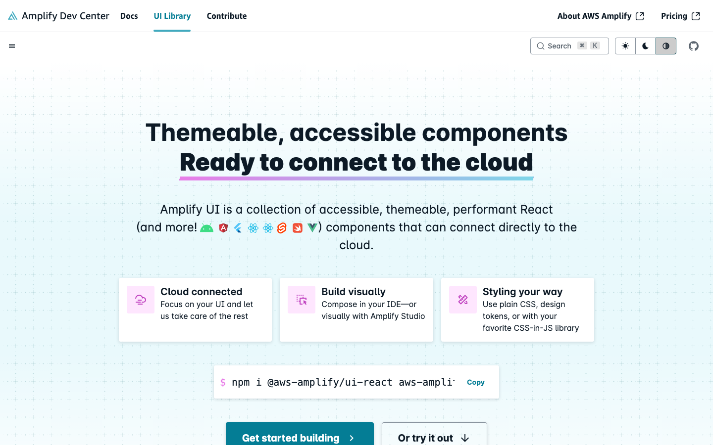 Screenshot of the Amplify UI design system